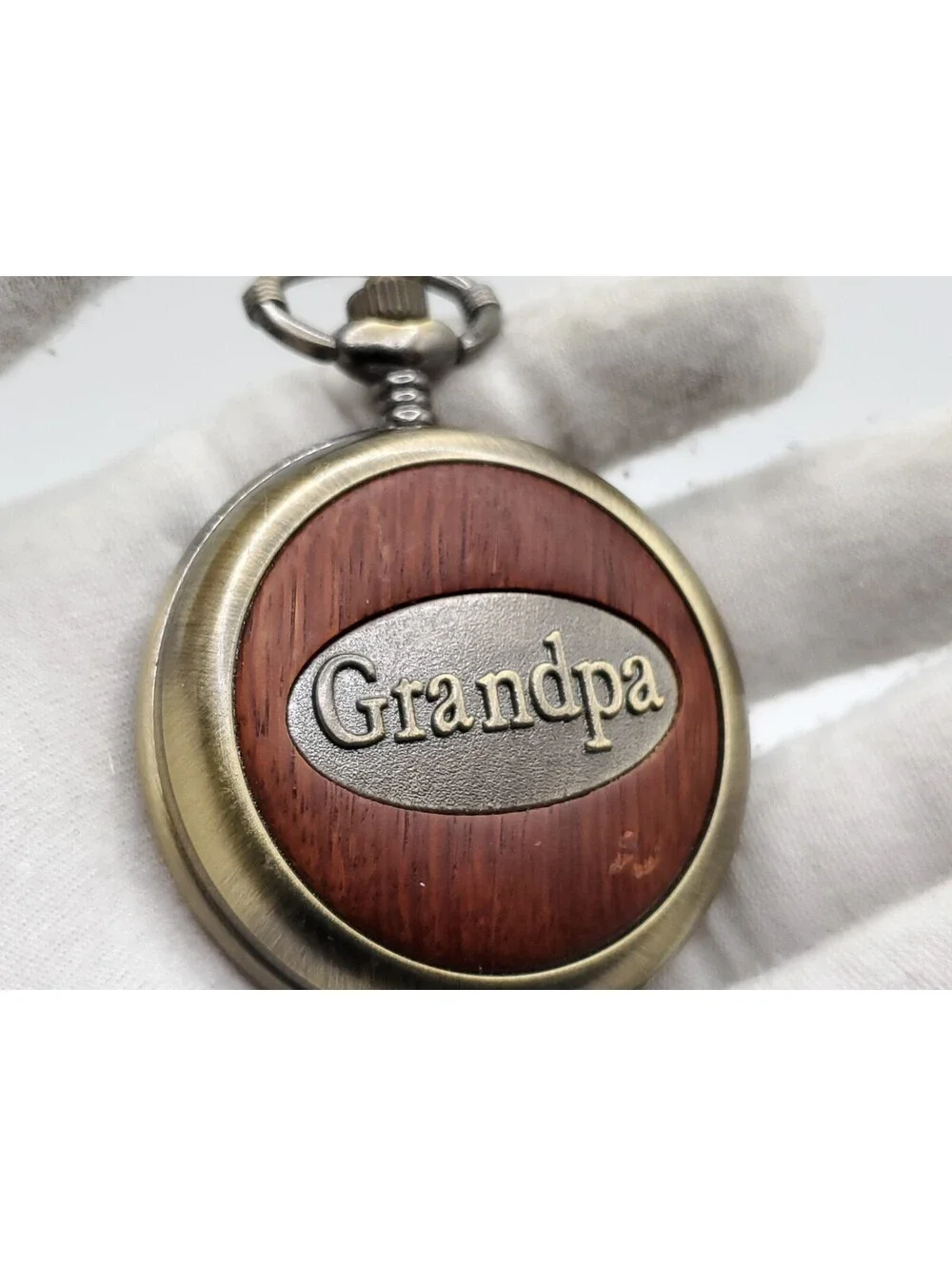 Grandpa Modern Quartz Pocket Watch Men 50mm Chain Brown Dial New Battery